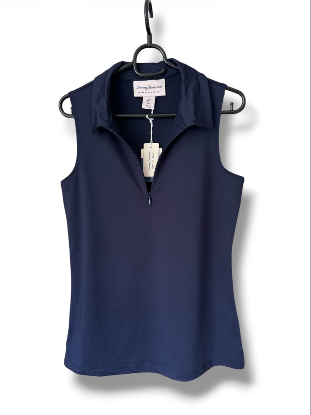 Tommy Bahama Navy Zip-Front Sleeveless Polo Tank